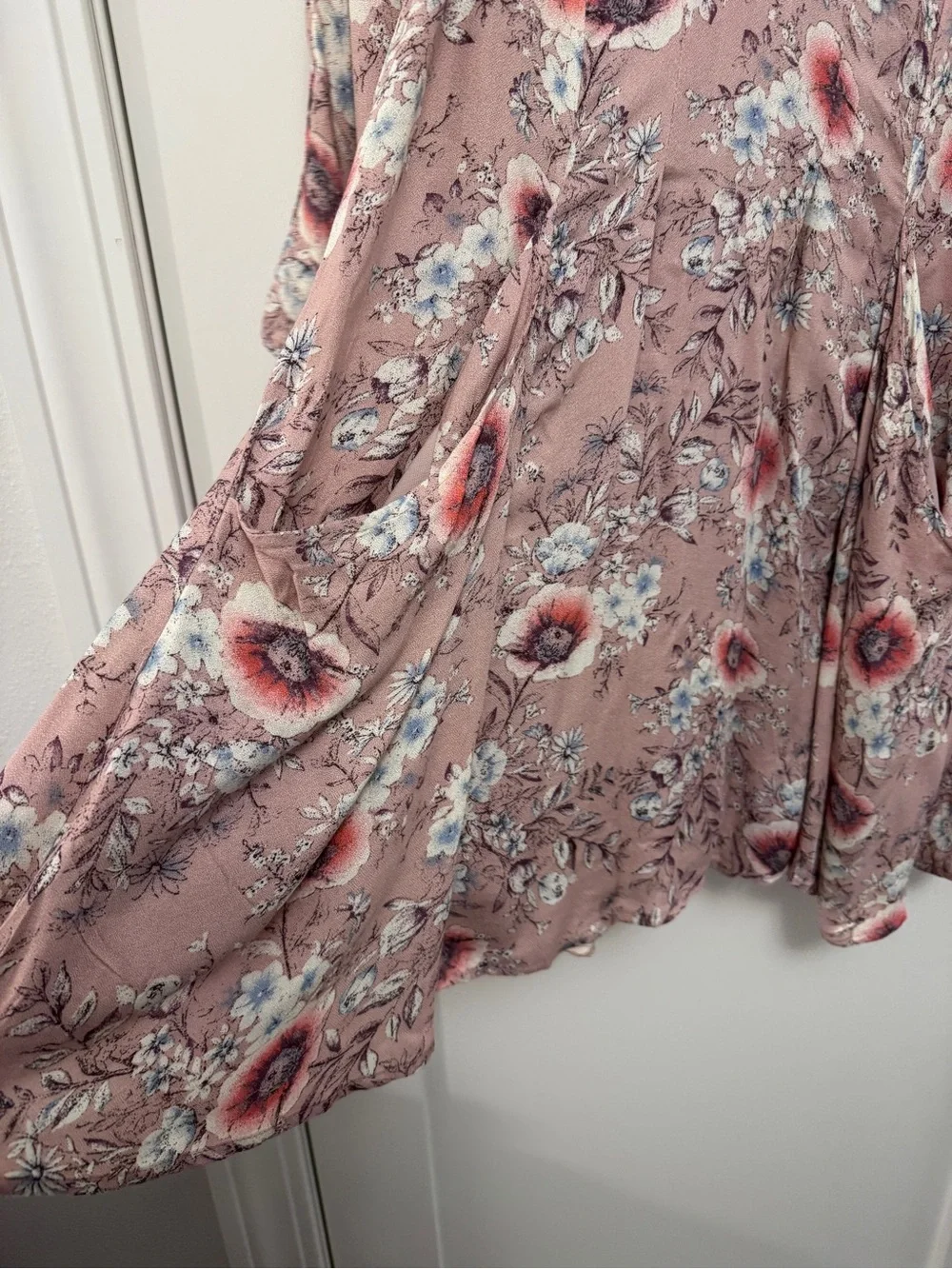 Blu Pepper Dusty Rose Floral Long Sleeve Mini Babydoll Dress L NWT